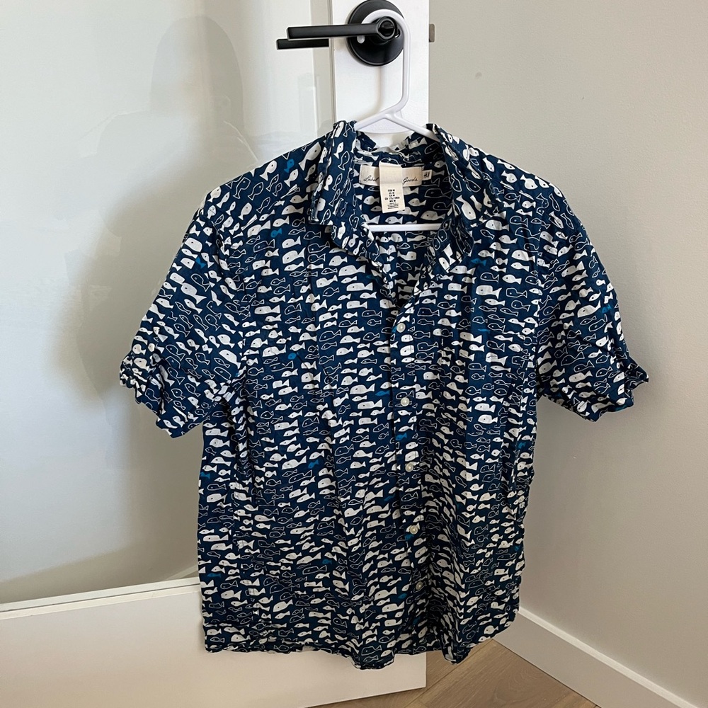 Navy Blue Whale Print Men's Shirt